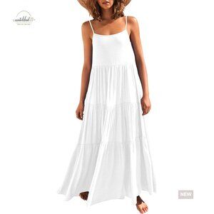 Oversized Maxi Dress Sleeveless Spaghetti Strap Boho Sundress Polyester Summer